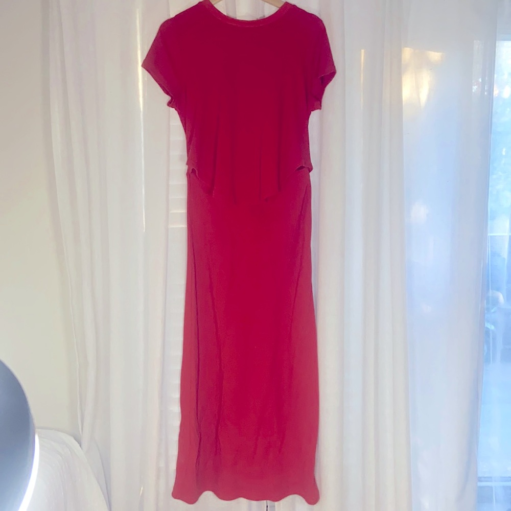 Unique red high neck dress that looks like two piece set